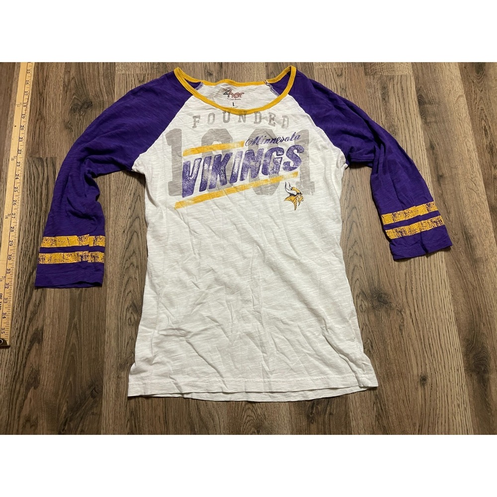 Carl Banks Shirt, Women's Size Large, White, Minnesota Vikings, 3/4 Sleeves
